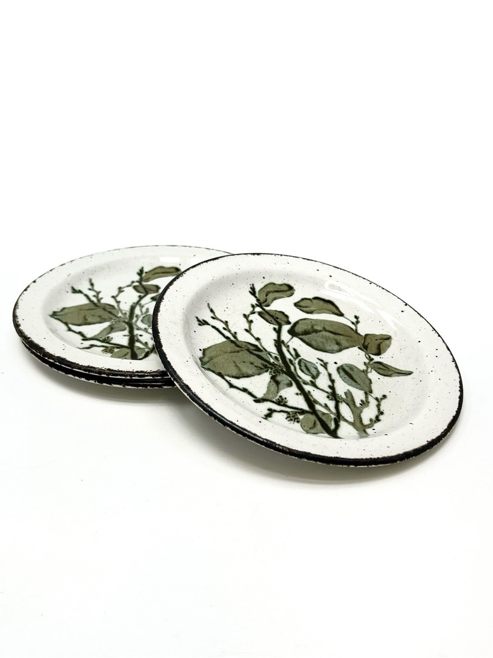 Vintage Stonehenge Midwinter Greenleaves Stoneware Set of 3 Salad Plates Vtg 70s